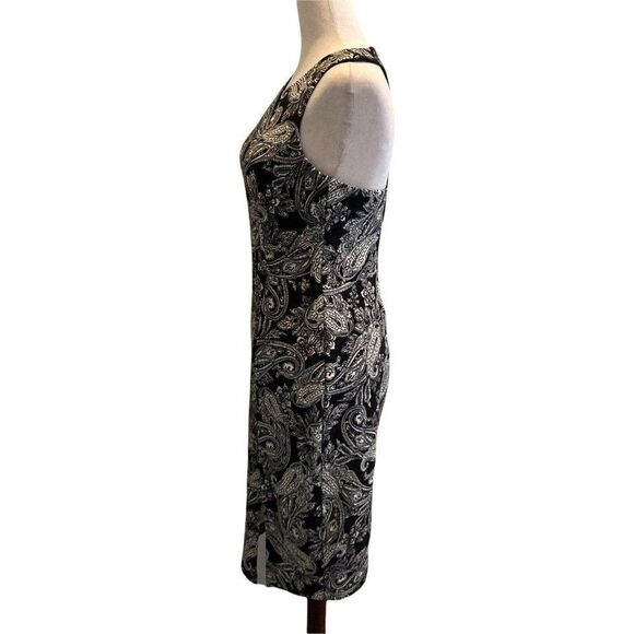 Bisou Bisou Michele Bohbot Size 6 Halter Dress Black White Paisley Knee Length - Picture 3 of 10